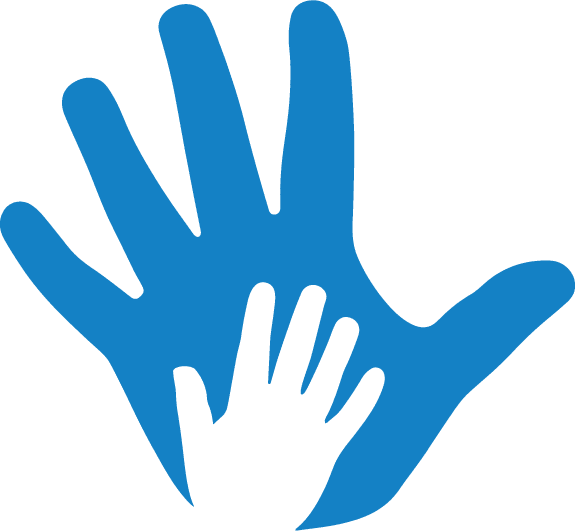 A small black hand over a big blue hand