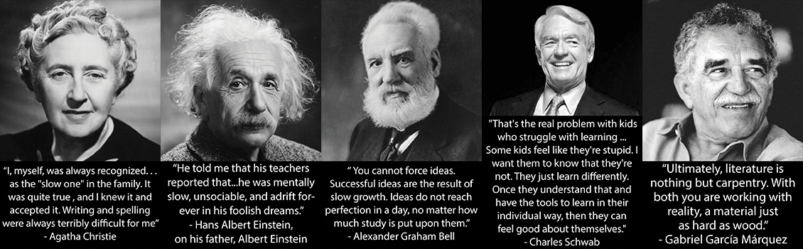 Famous individuals with inspirational quotes and portraits.