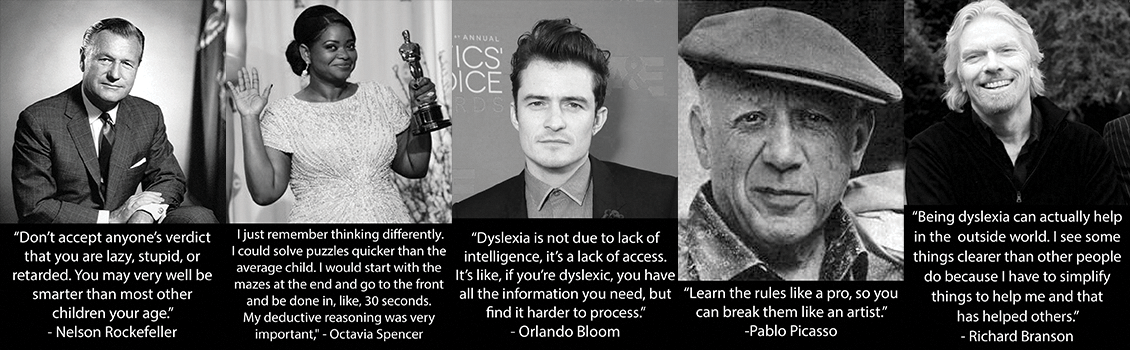Famous individuals with quotes on dyslexia.